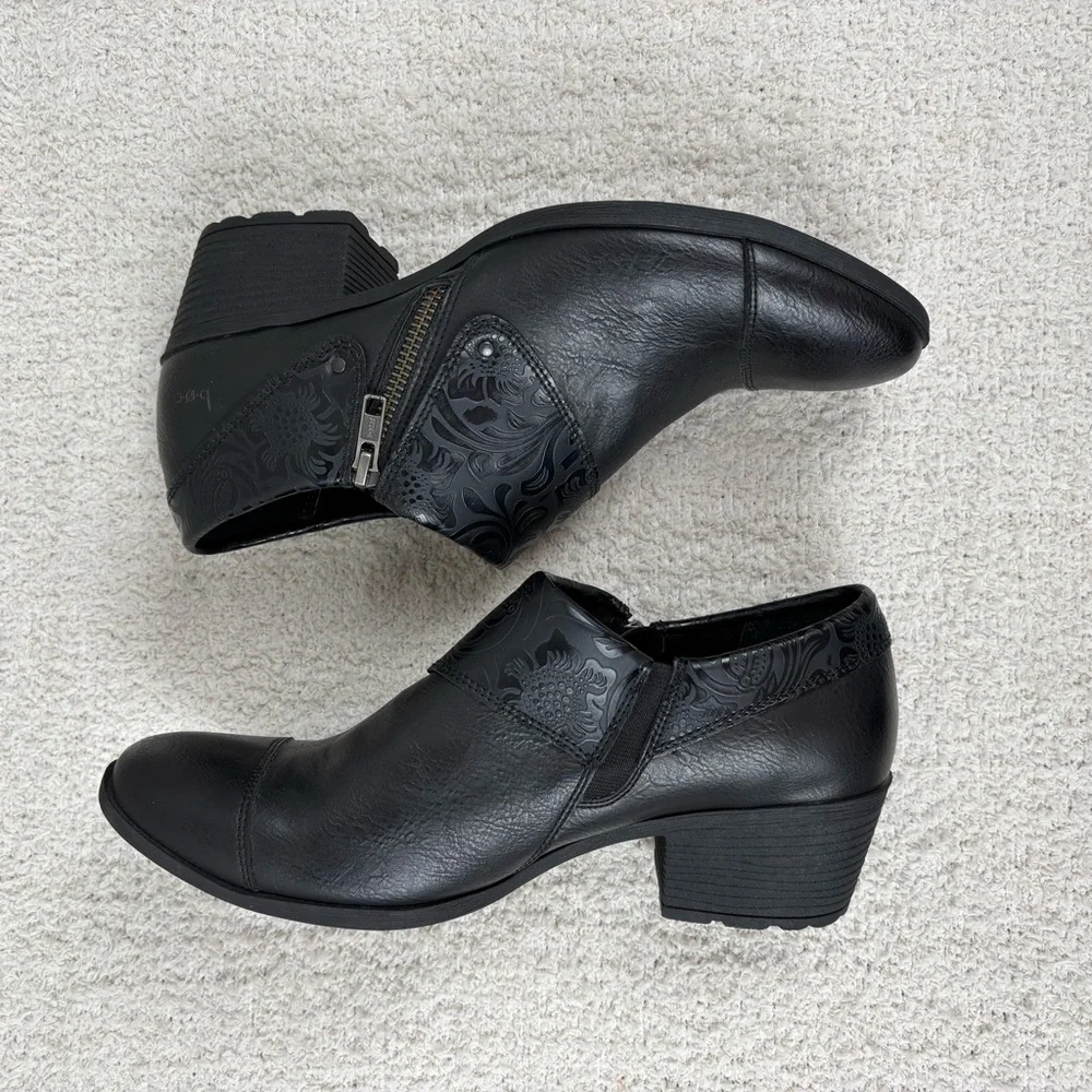 B.O.C. Ankle Booties Womens 10M Black Rosemela Shootie Embossed Upper Block Heel